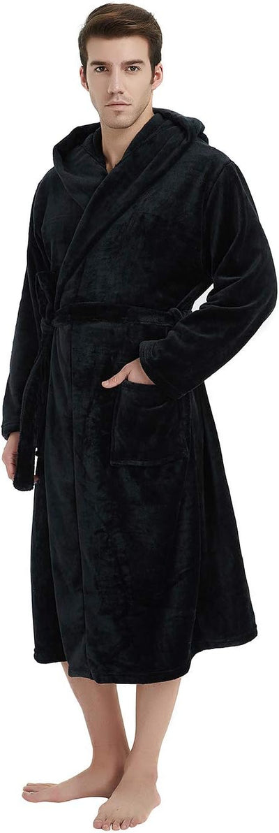 Men’s Fleece Bathrobe with Hood – Black Grey