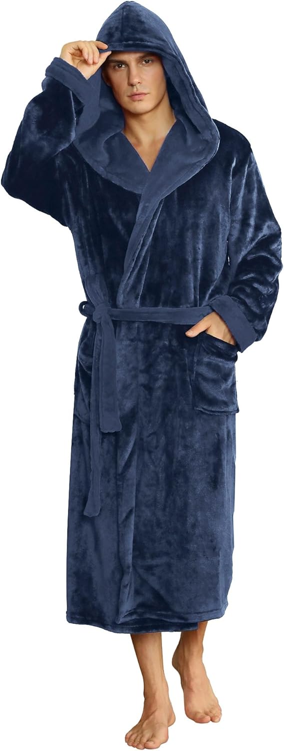 Men’s Fleece Bathrobe with Hood – Black Grey