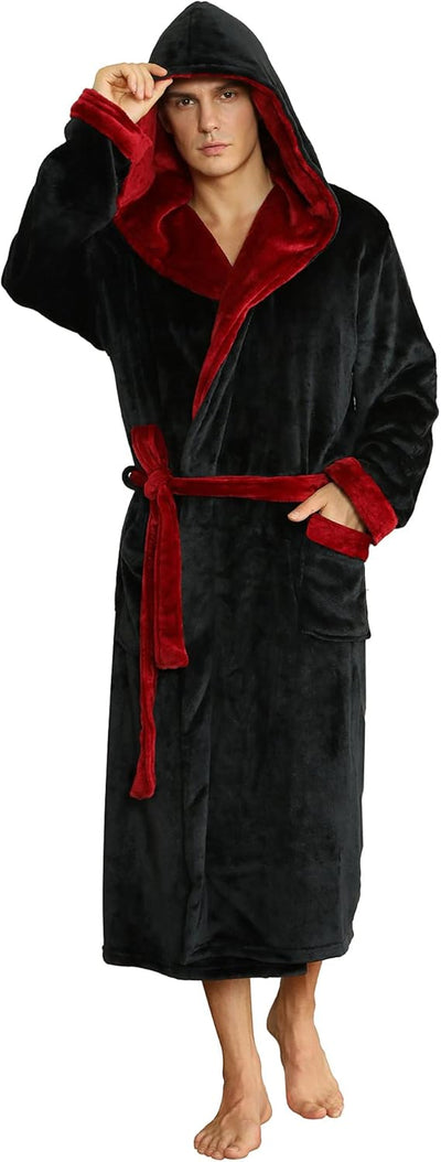 Men’s Fleece Bathrobe with Hood – Black Grey