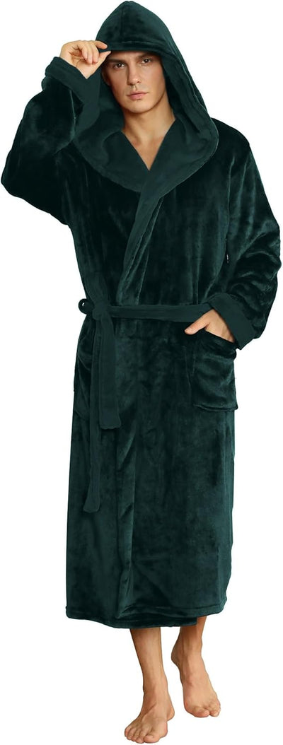 Men’s Fleece Bathrobe with Hood – Black Grey