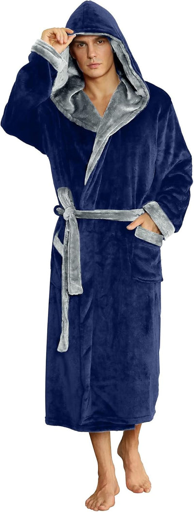 Men’s Fleece Bathrobe with Hood – Black Grey