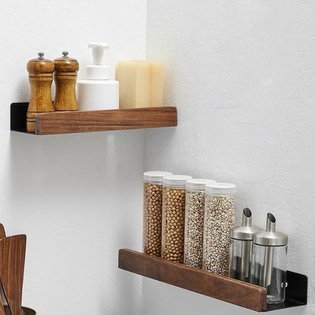 No-Drill Solid Wood Bathroom Wall Shelf