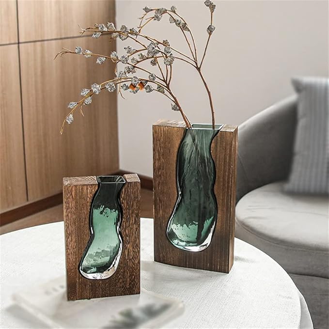 Scandinavian Glass Vase with Wooden Accent for Modern Interiors