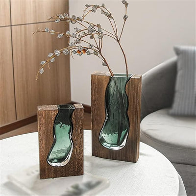Scandinavian Glass Vase with Wooden Accent for Modern Interiors