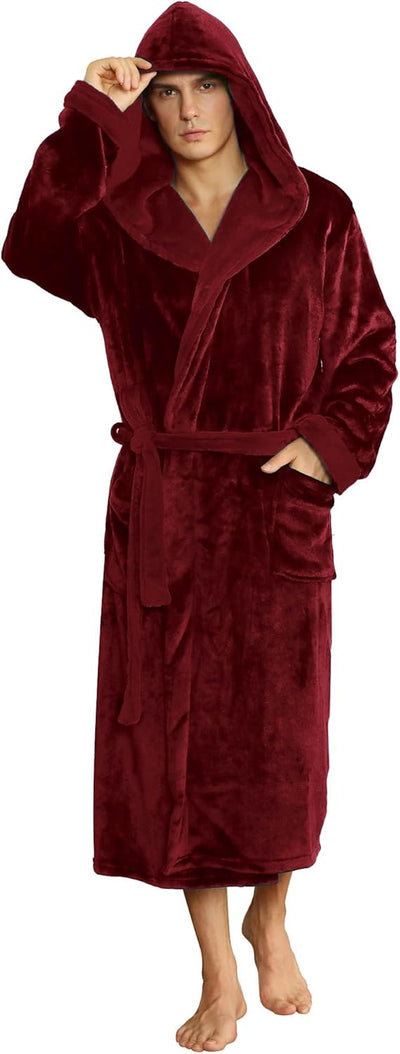 Men’s Fleece Bathrobe with Hood – Black Grey