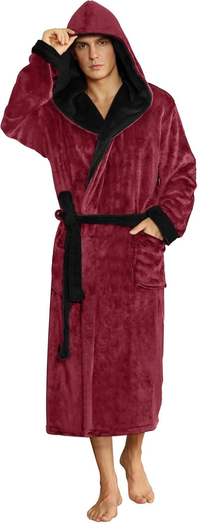 Men’s Fleece Bathrobe with Hood – Black Grey