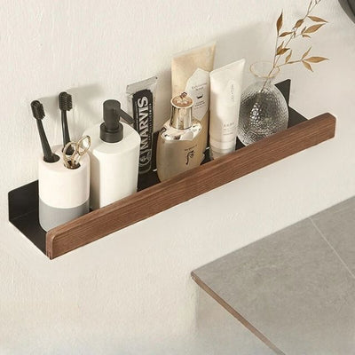 No-Drill Solid Wood Bathroom Wall Shelf