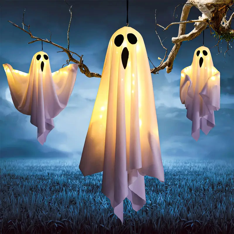 Set of 3 LED Hanging Ghost Decorations for Halloween