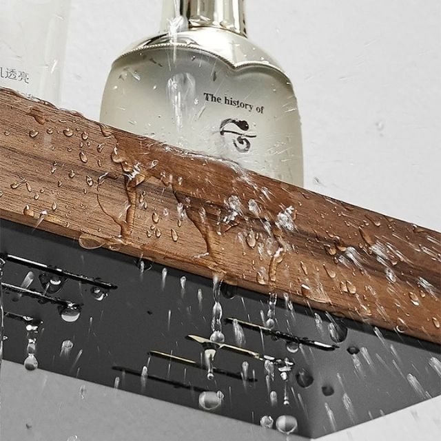 No-Drill Solid Wood Bathroom Wall Shelf