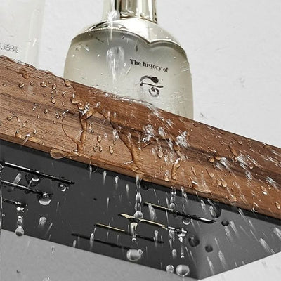 No-Drill Solid Wood Bathroom Wall Shelf
