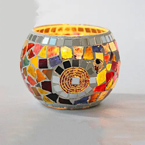 Mosaic Glass Candle Holder for Home Decor