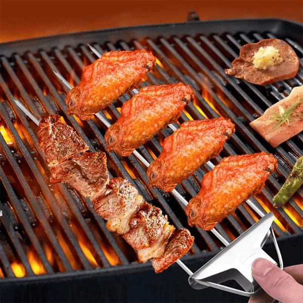 Stainless Steel 3-Prong BBQ Grill Skewers