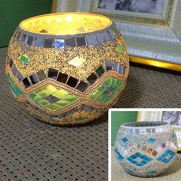 Mosaic Glass Candle Holder for Home Decor