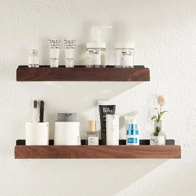 No-Drill Solid Wood Bathroom Wall Shelf
