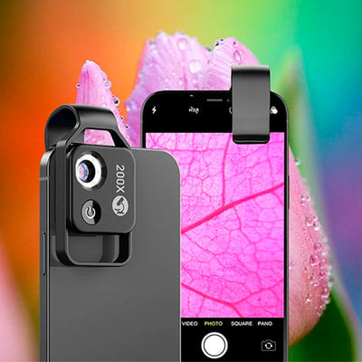 MicroZoom Clip-On Phone Microscope – 200x Magnification Lens with LED Light