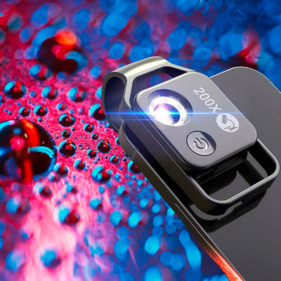 MicroZoom Clip-On Phone Microscope – 200x Magnification Lens with LED Light
