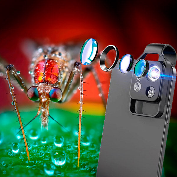 MicroZoom Clip-On Phone Microscope – 200x Magnification Lens with LED Light