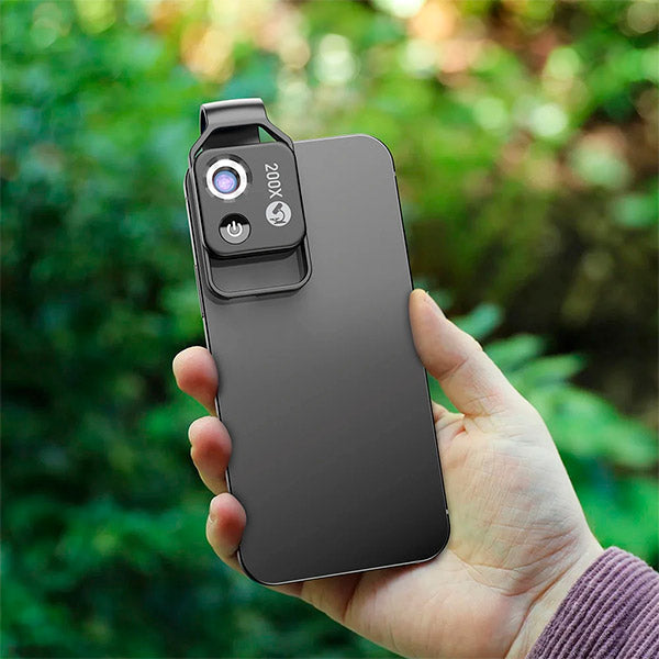 MicroZoom Clip-On Phone Microscope – 200x Magnification Lens with LED Light