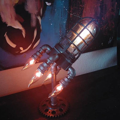Steampunk Rocket Table Lamp with Flame Light