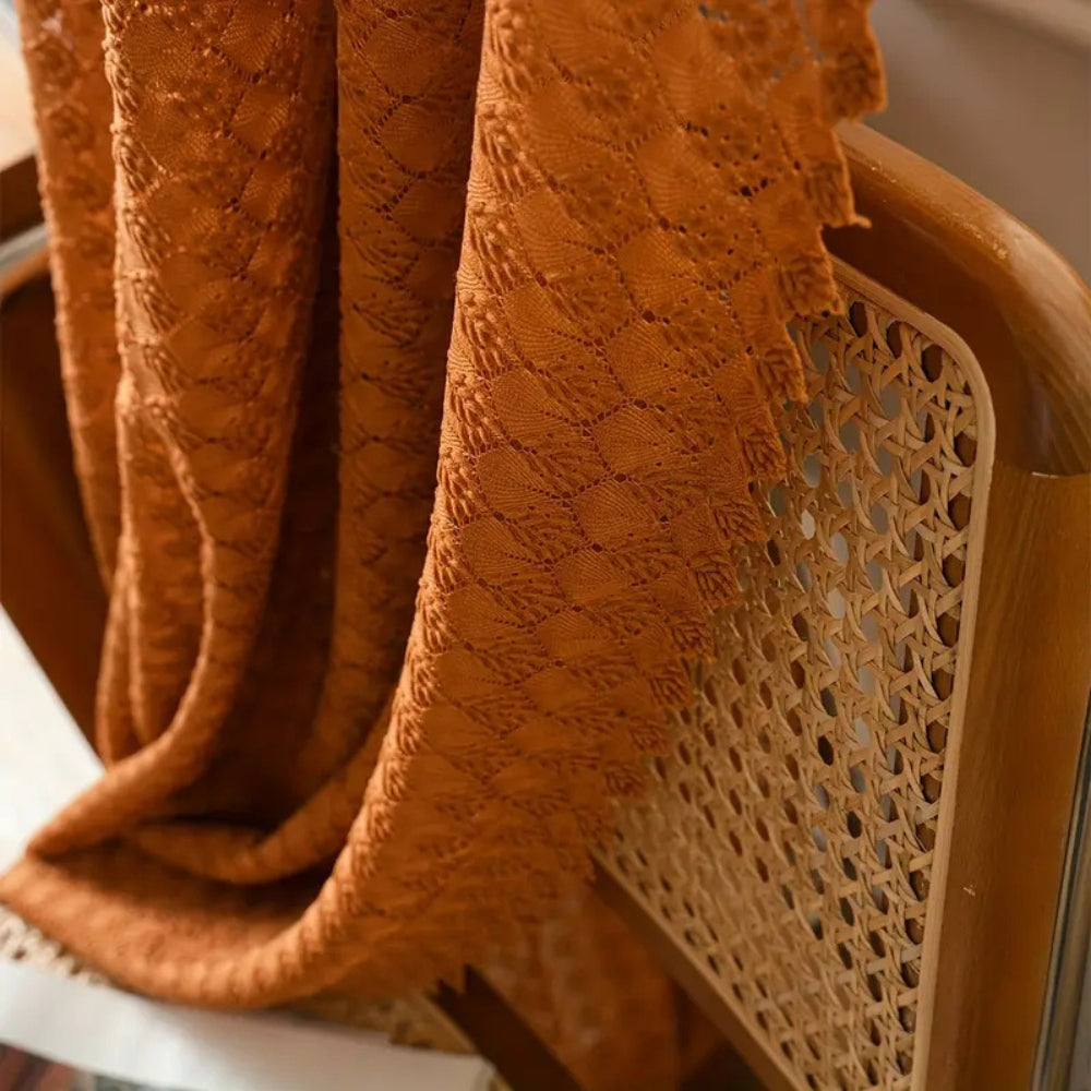Amber Glow Boho Crochet Window Curtain Panel