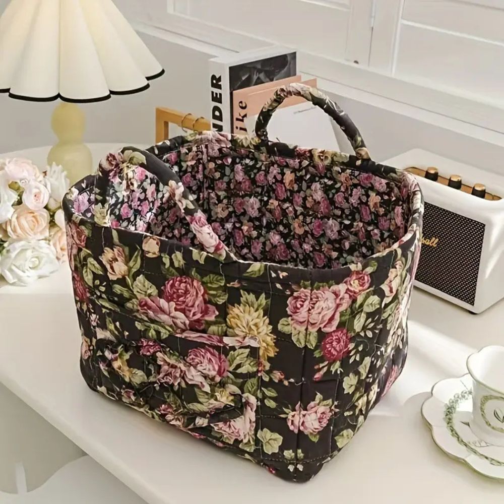Floral Canvas Storage Basket for Home Organization