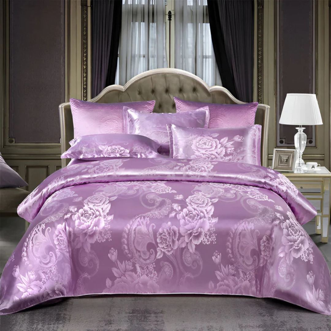 Satin Floral Bedding Set with Duvet Cover and Pillowcases