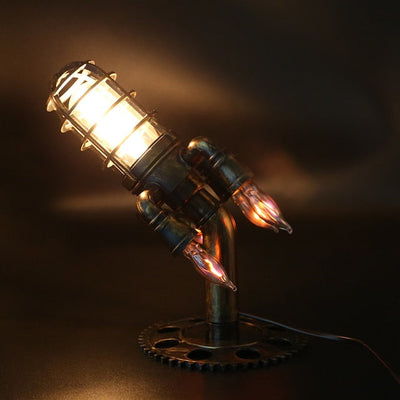 Steampunk Rocket Table Lamp with Flame Light