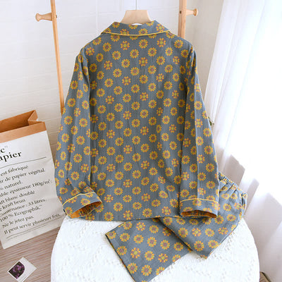 Cotton Sunflower Print Pajama Set for Men & Women