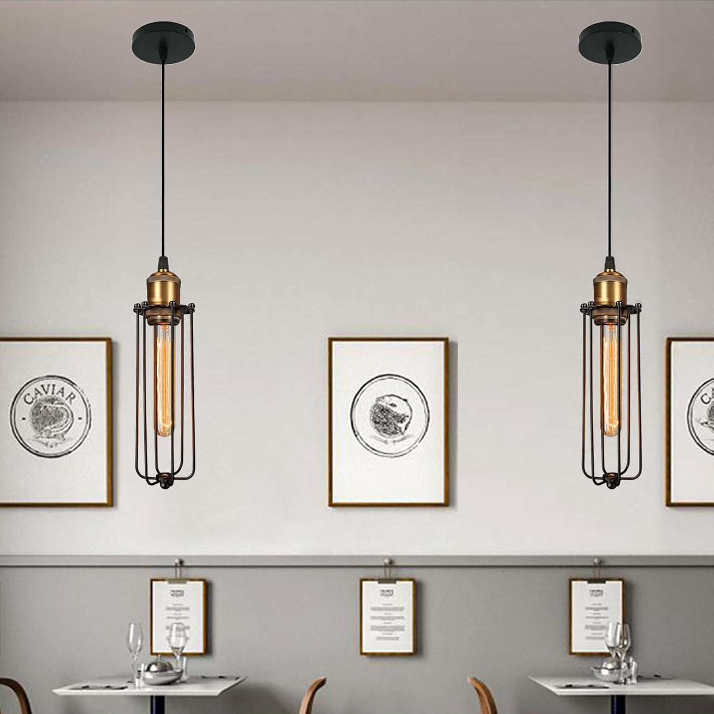 Retro Industrial Pendant Light with Metal Cage