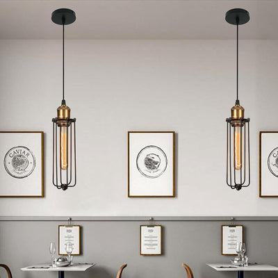Retro Industrial Pendant Light with Metal Cage