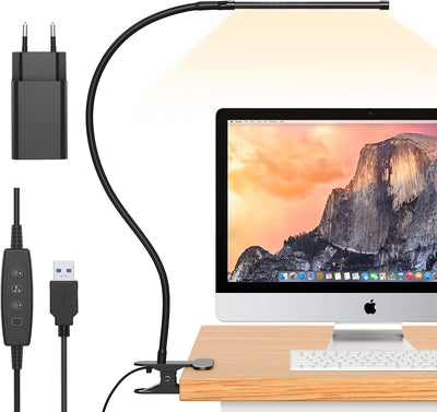 Serava 77 LED Desk Clamp Lamp with USB Power & Flexible Gooseneck