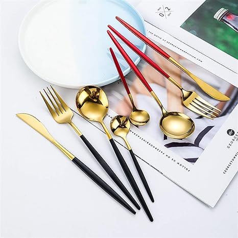 24-Piece Stainless Steel Gold Silver Cutlery Set