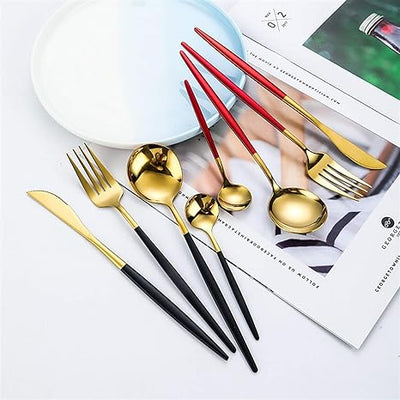 24-Piece Stainless Steel Gold Silver Cutlery Set