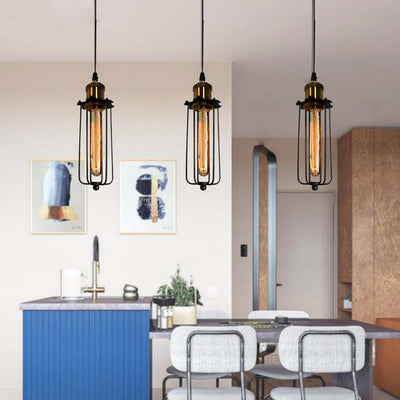 Retro Industrial Pendant Light with Metal Cage