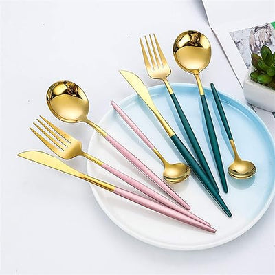 24-Piece Stainless Steel Gold Silver Cutlery Set
