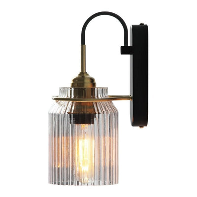 Vintage Wall Lamp with Ribbed Glass Shade – Iron Body, E27 Base