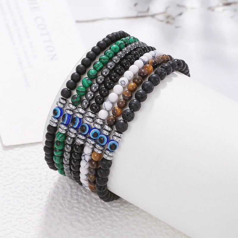 Men's 4mm Natural Stone Evil Eye Bead Bracelet - Thor