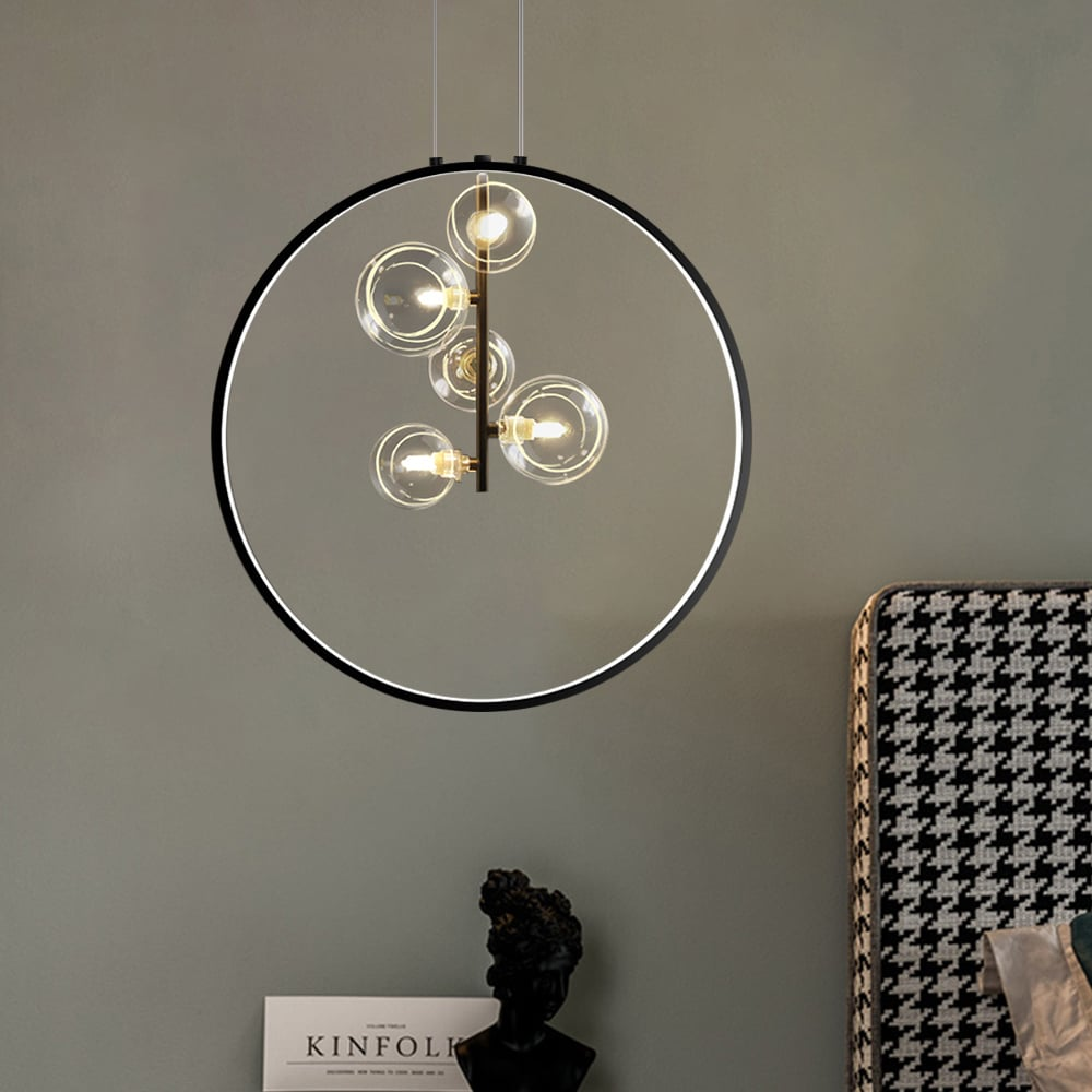 LumoGlobe – Minimalist Black Pendant Lamp with Glass LED Sphere
