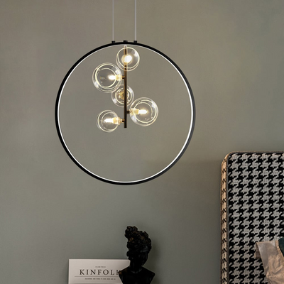 LumoGlobe – Minimalist Black Pendant Lamp with Glass LED Sphere