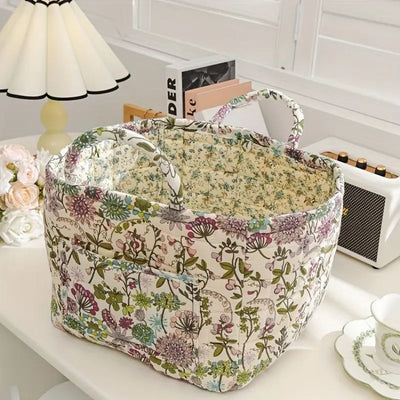 Floral Canvas Storage Basket for Home Organization