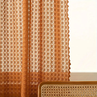 Amber Glow Boho Crochet Window Curtain Panel