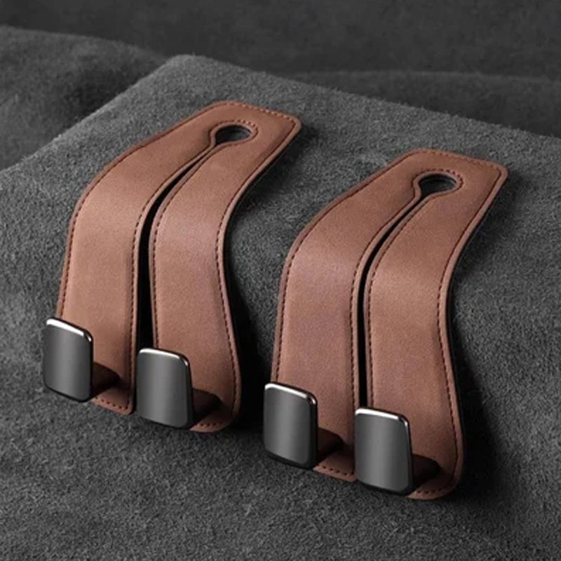 Car Seat Back Double Hook with Phone Holder – PU Leather Organizer