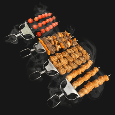 Stainless Steel 3-Prong BBQ Grill Skewers