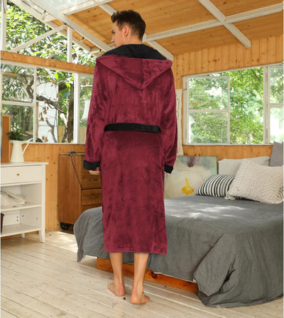 Men’s Fleece Bathrobe with Hood – Black Grey