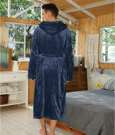 Men’s Fleece Bathrobe with Hood – Black Grey