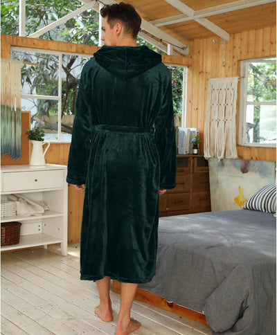 Men’s Fleece Bathrobe with Hood – Black Grey