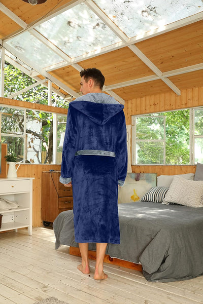 Men’s Fleece Bathrobe with Hood – Black Grey
