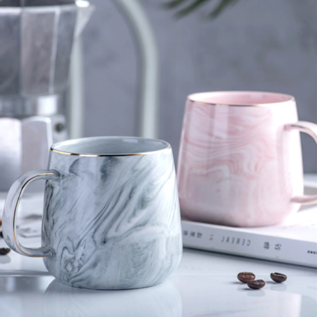 Marble Ceramic Mug with Gold Inlay Handle Dishwasher Safe