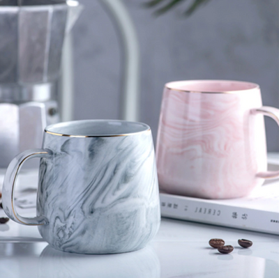 Marble Ceramic Mug with Gold Inlay Handle Dishwasher Safe