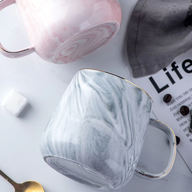 Marble Ceramic Mug with Gold Inlay Handle Dishwasher Safe